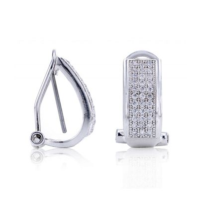 Silver pave cubic zirconia clip on earring